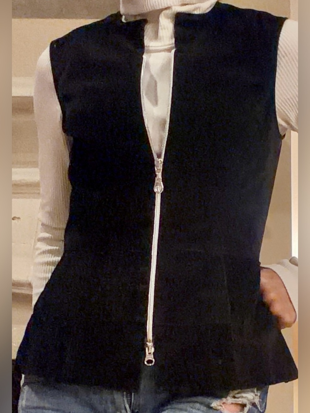 Vintage Tootsies Black Velvet Peplum Vest Zip Front Whimsigoth Embroidered